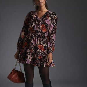 Anthropologie Pilcro Tiered Floral Corduroy Dress